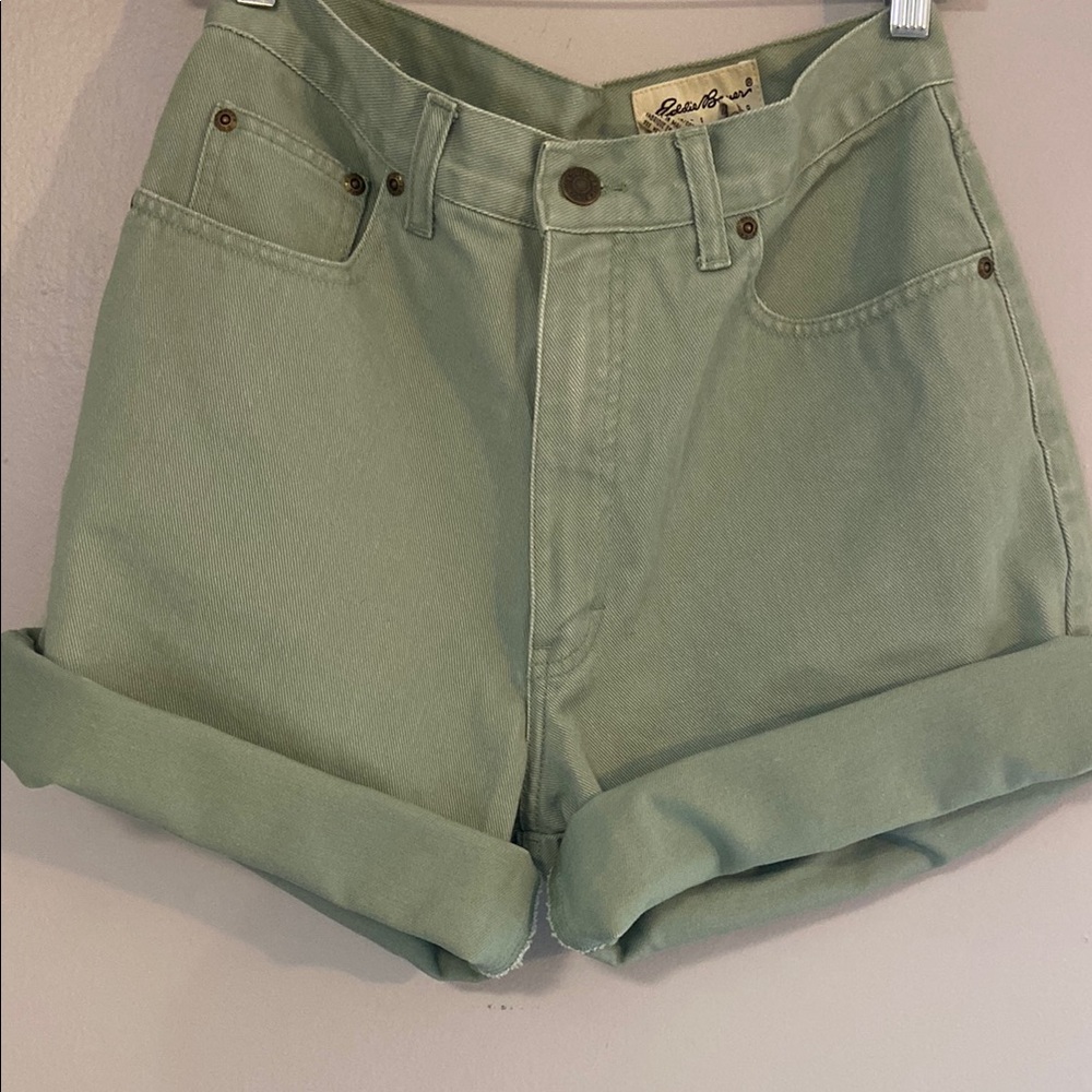 Eddie Bauer Green Cuffed Jean Shorts Relaxed Fit